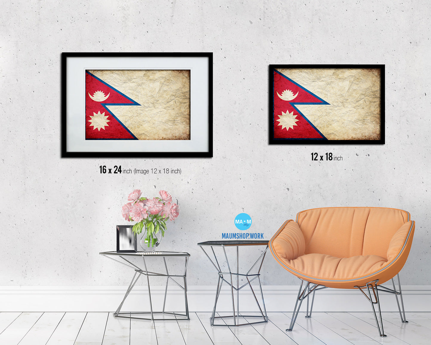 Nepal Country Vintage Flag Wood Framed Print Wall Art Decor Gifts