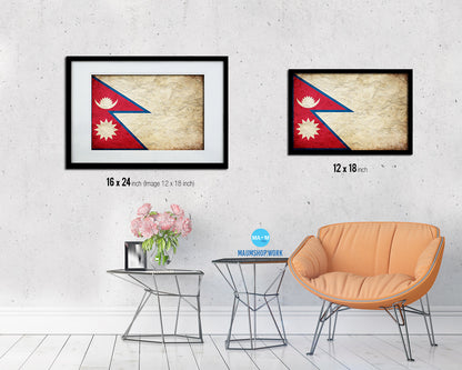 Nepal Country Vintage Flag Wood Framed Print Wall Art Decor Gifts