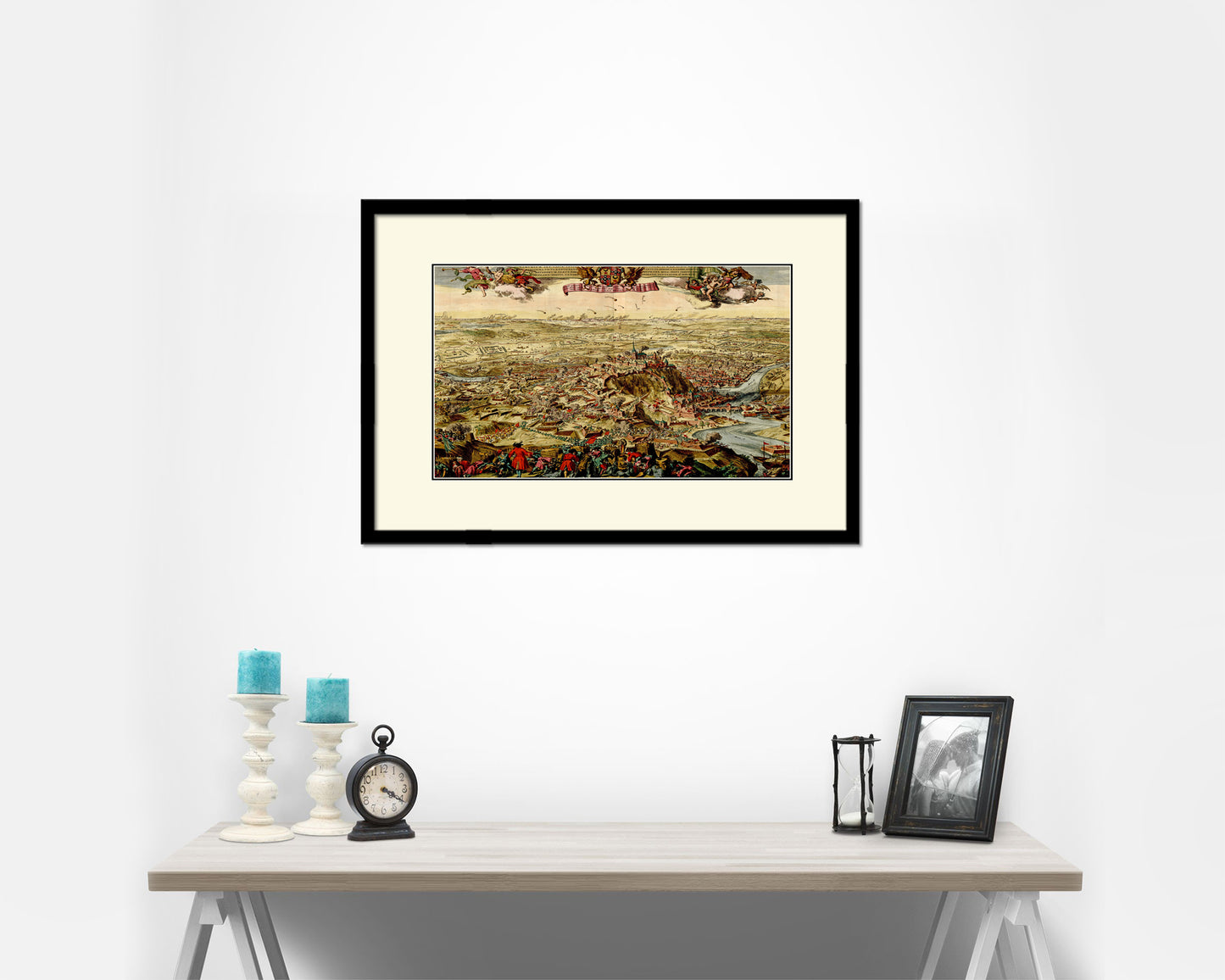 Mountain Fortress Siege Atlas Fortifications Battle Old Map Framed Print Art Wall Decor Gifts