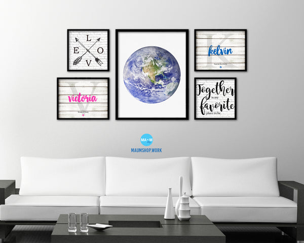 Earth Planet Prints Watercolor Solar System Wood Framed Paper Print Wall Art Decor Gifts