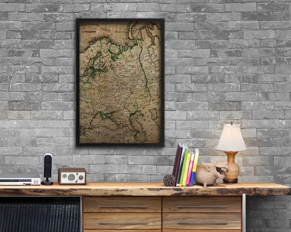 Russia Vintage Map Wood Framed Print Art Wall Decor Gifts
