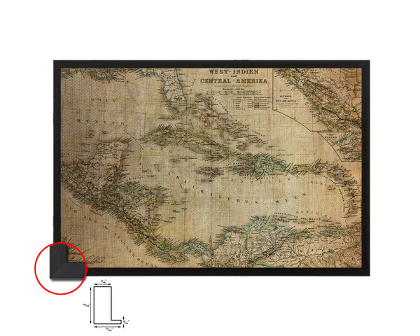 West Indies Vintage Map Framed Print Art Wall Decor Gifts