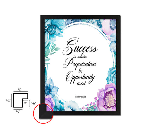 Success is where preparation Quote Boho Flower Framed Print Wall Decor Art