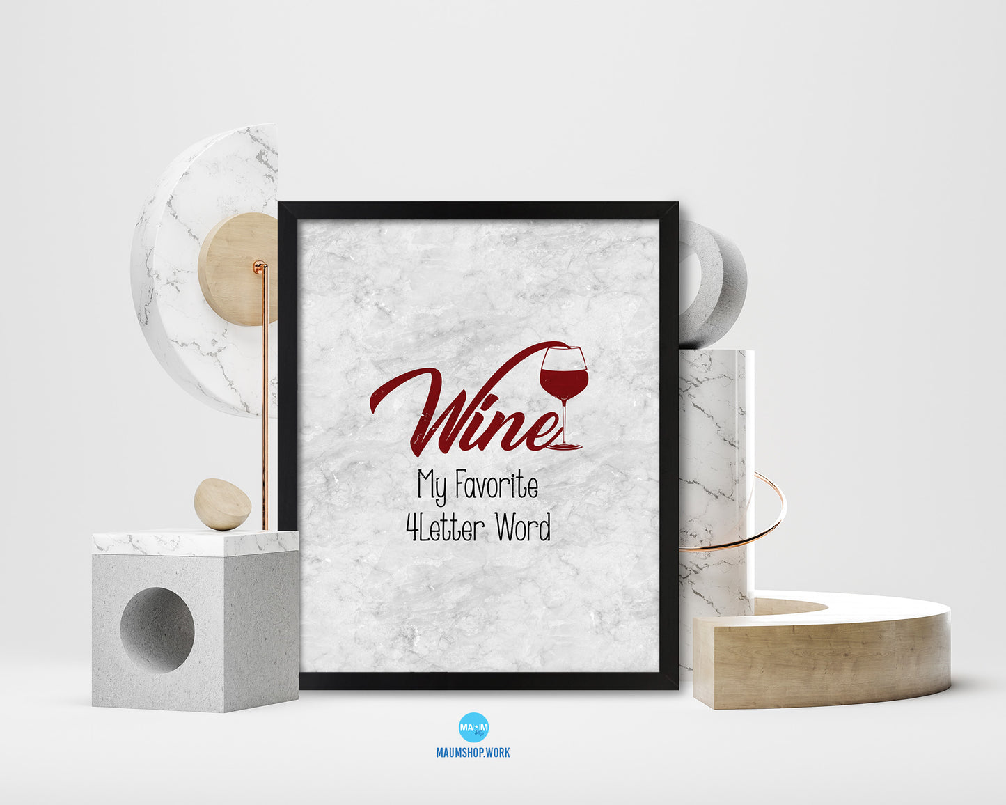 Wine is my favorite 4 letter word Quote Framed Print Wall Art Decor Gifts