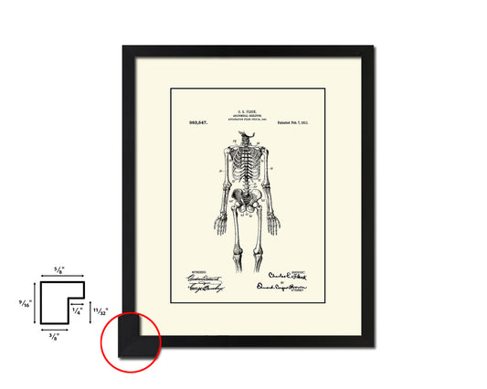 Anatomical Skeleton Doctor Vintage Patent Artwork Black Frame Print Wall Art Decor Gifts
