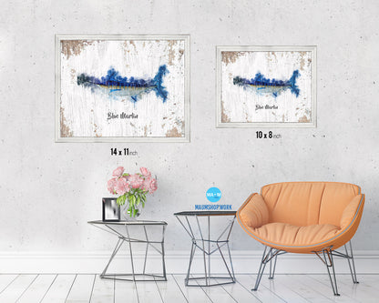 Blue Marlin Fish Framed Prints Modern Restaurant Sushi Bar Watercolor Wall Art Decor