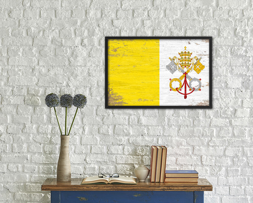 Vatican City Shabby Chic Country Flag Wood Framed Print Wall Art Decor Gifts