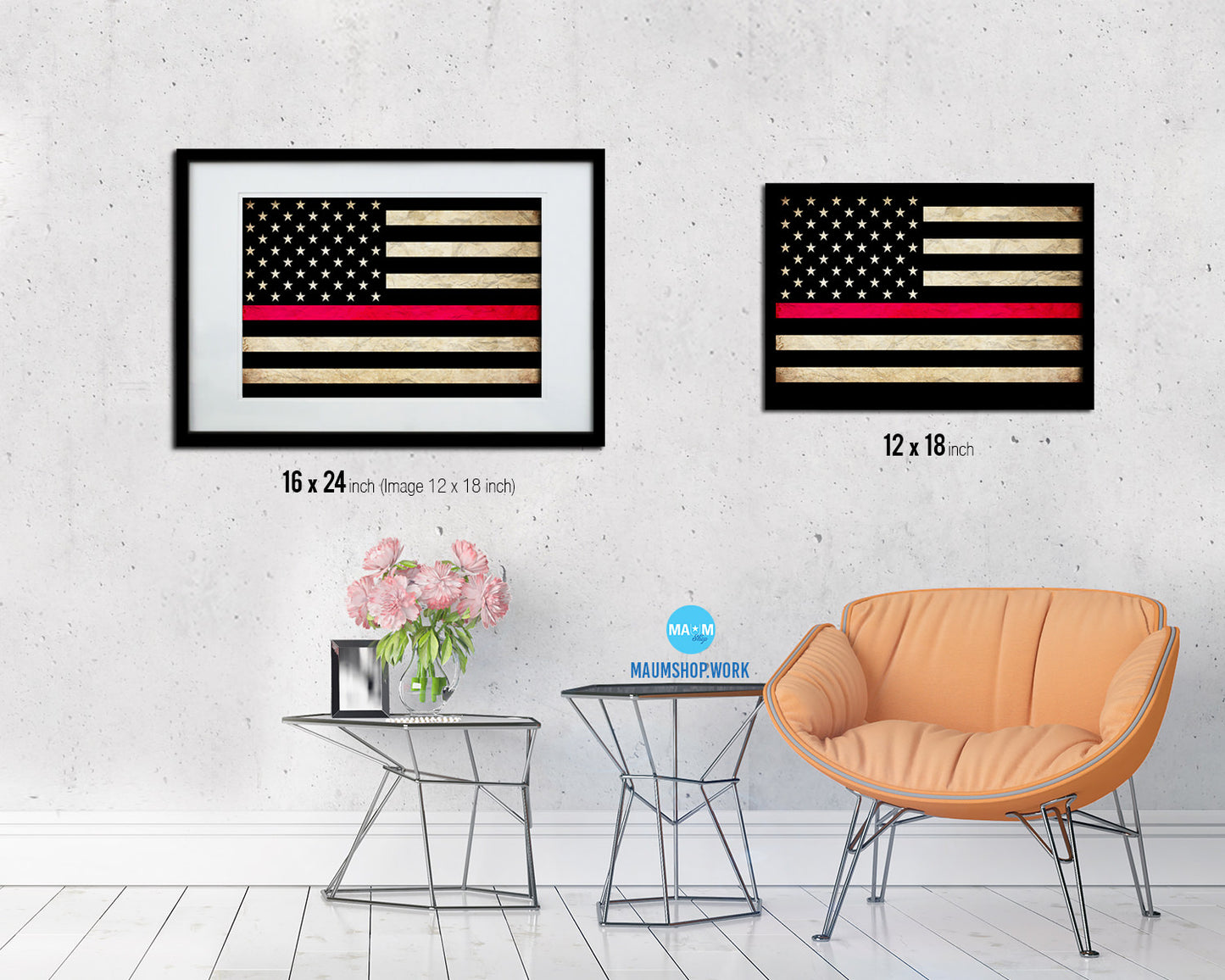 Thin Red Line Honoring Law Enforcement American Vintage Military Flag Art