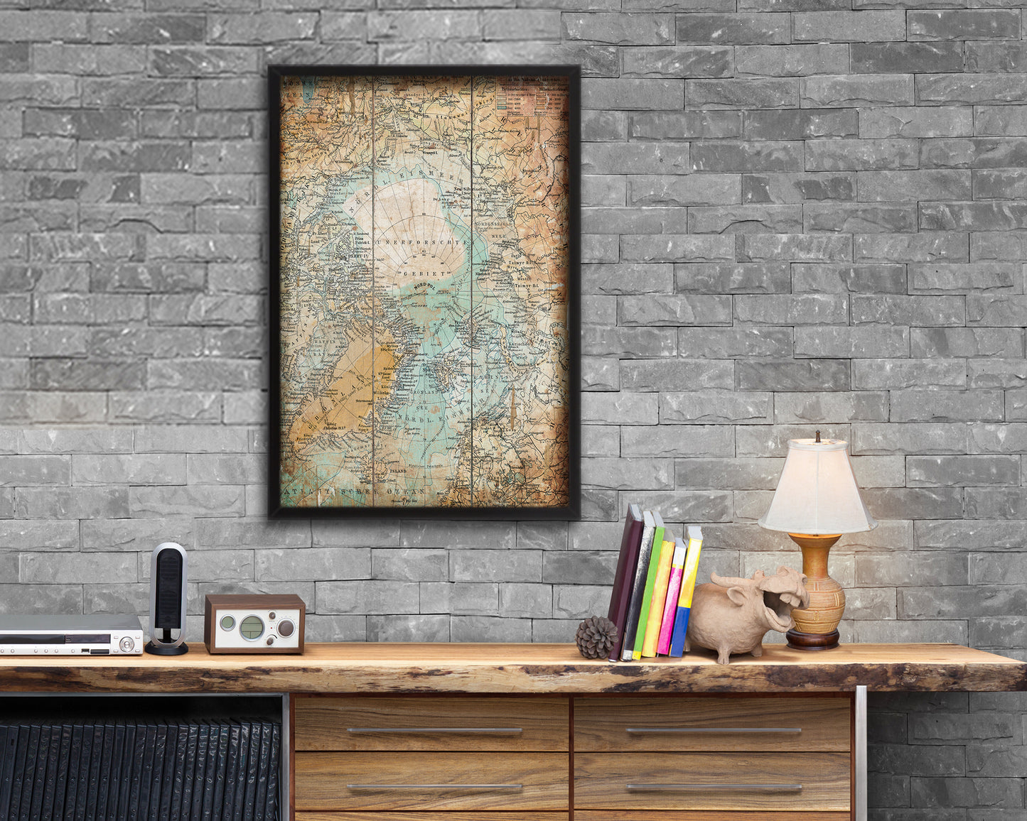 Nord Polarlander Antique Map Wood Framed Print Art Wall Decor Gifts
