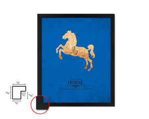 Horse Chinese Zodiac Character Black Framed Art Paper Print Wall Art Decor Gifts, Blue