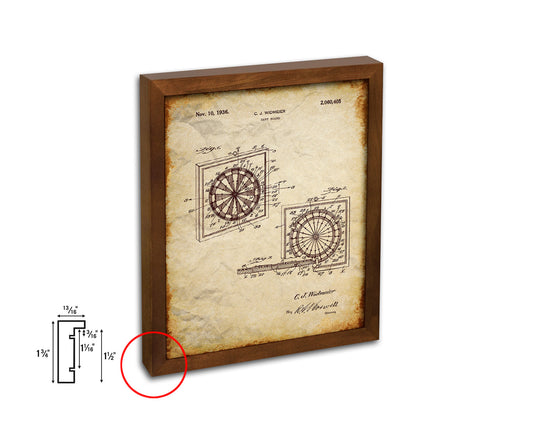Dart Board Sports Vintage Patent Artwork Walnut Frame Gifts