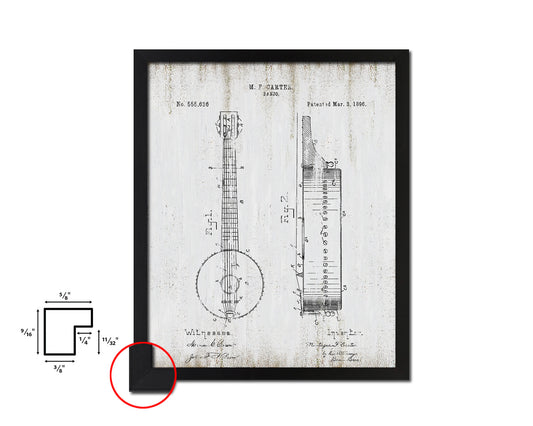 Banjo Music Vintage Patent Artwork Black Frame Print Wall Art Decor Gifts