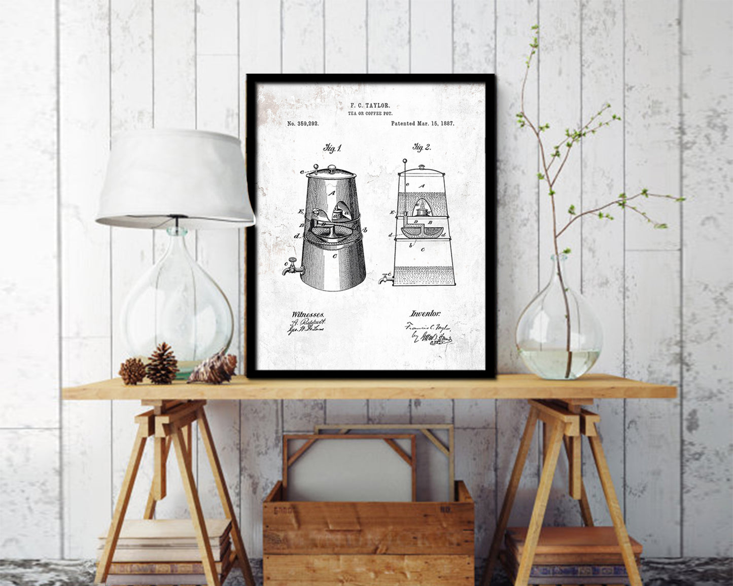 Tea or Pot Coffee Vintage Patent Artwork Black Frame Print Wall Art Decor Gifts