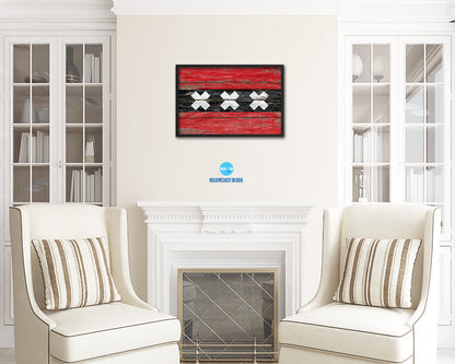 Amsterdam City Netherlands Country Rustic Flag Wood Framed Paper Prints Decor Wall Art Gifts