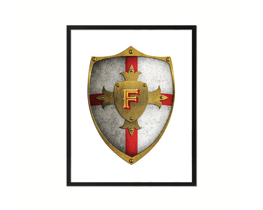 Letter F Medieval Castle Knight Shield Monogram Framed Print Wall Art Decor Gifts