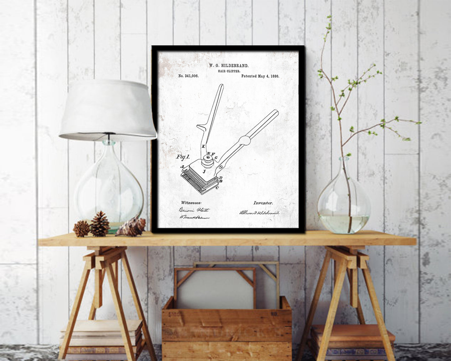 Hair Clipper Barbershop Vintage Patent Artwork Black Frame Print Wall Art Decor Gifts