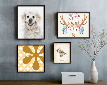 Golden Retriever Dog Puppy Portrait Framed Print Pet Watercolor Wall Decor Art Gifts