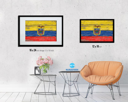 Ecuador Country Wood Rustic National Flag Wood Framed Print Wall Art Decor Gifts