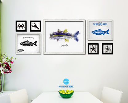 Yellowfin Fish Framed Prints Modern Restaurant Sushi Bar Watercolor Wall Art Decor