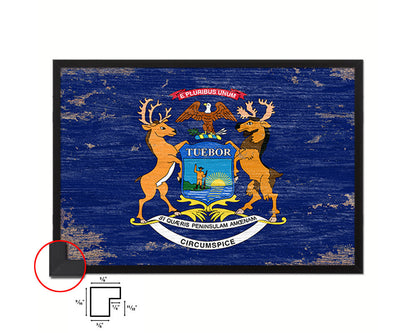 Michigan State Shabby Chic Flag Wood Framed Paper Print  Wall Art Decor Gifts