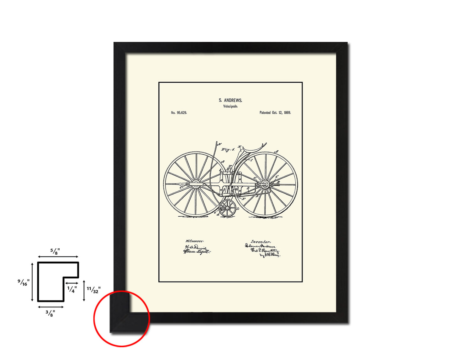 Velocipede Bicycle Vintage Patent Artwork Black Frame Print Wall Art Decor Gifts