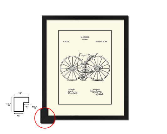 Velocipede Bicycle Vintage Patent Artwork Black Frame Print Wall Art Decor Gifts