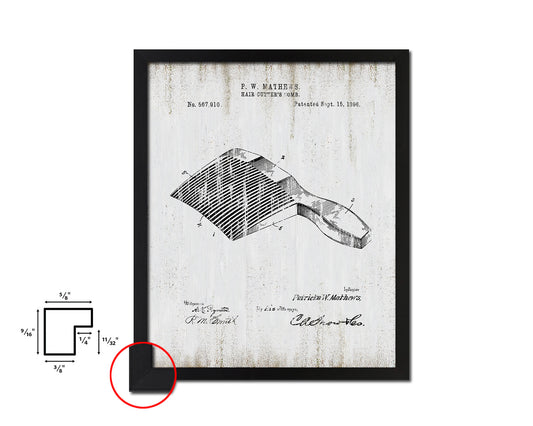 Hair Cutter's Comb Barbershop Vintage Patent Artwork Black Frame Print Wall Art Decor Gifts