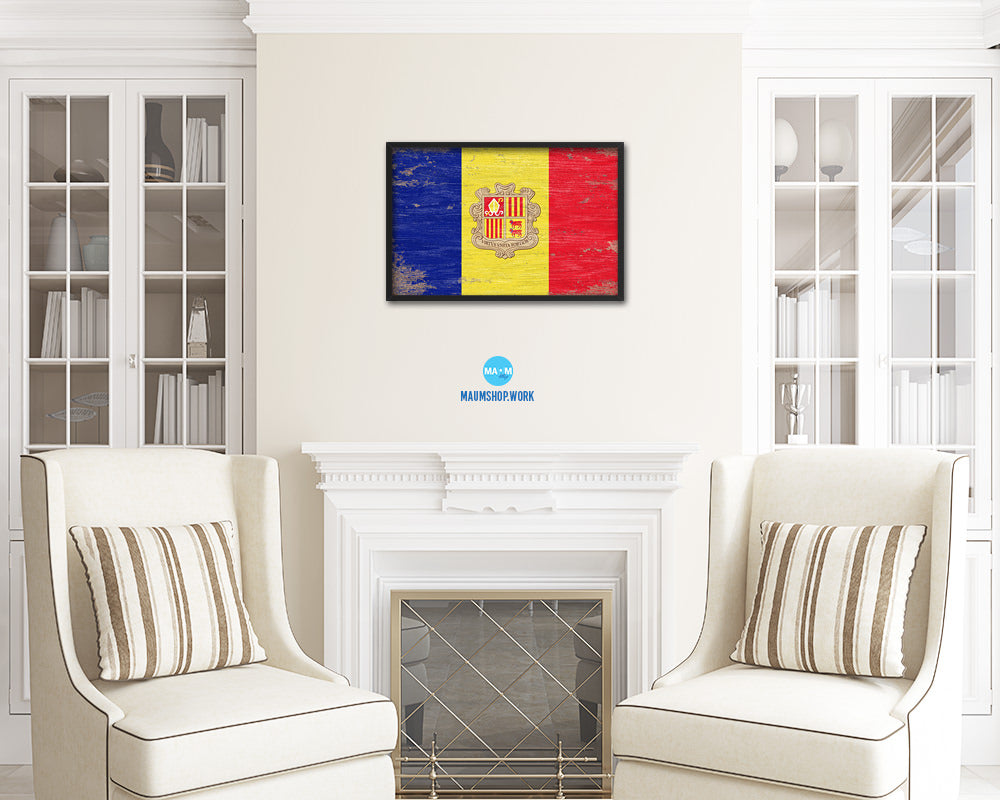 Andorra Shabby Chic Country Flag Wood Framed Print Wall Art Decor Gifts