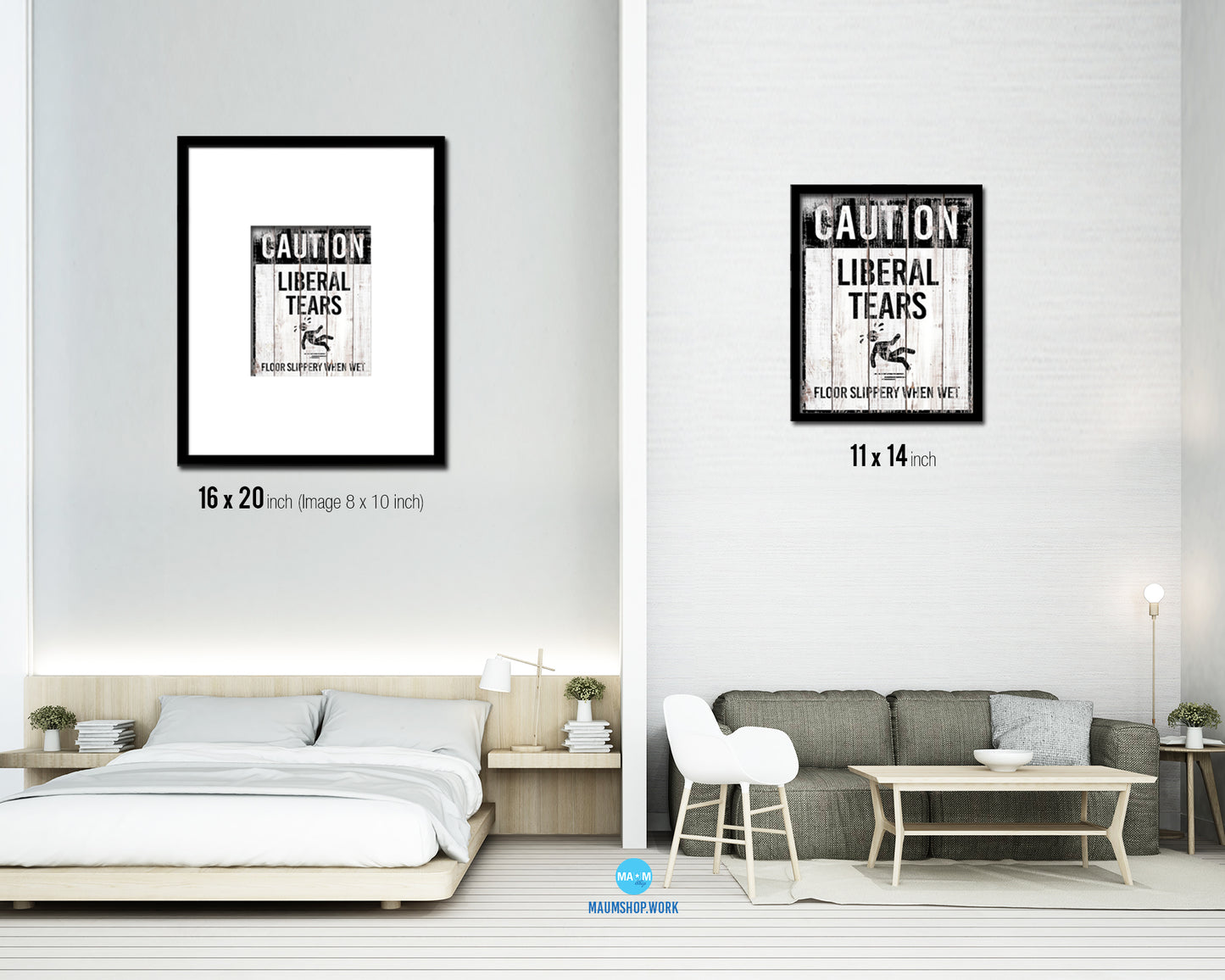 Caution Liberal tears floor slippery when wet Notice Danger Sign Framed Print Wall Decor Art Gifts