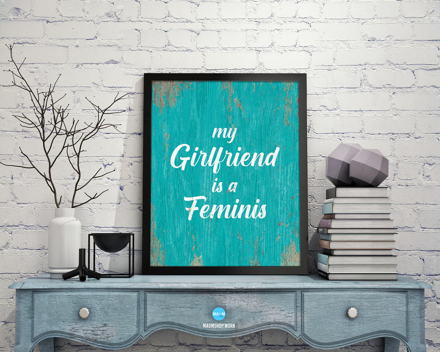 My girlfriend is a fiminist Rainbow Pride Peace Right Justice Poster Wood Framed Wall Decor Print Gifts