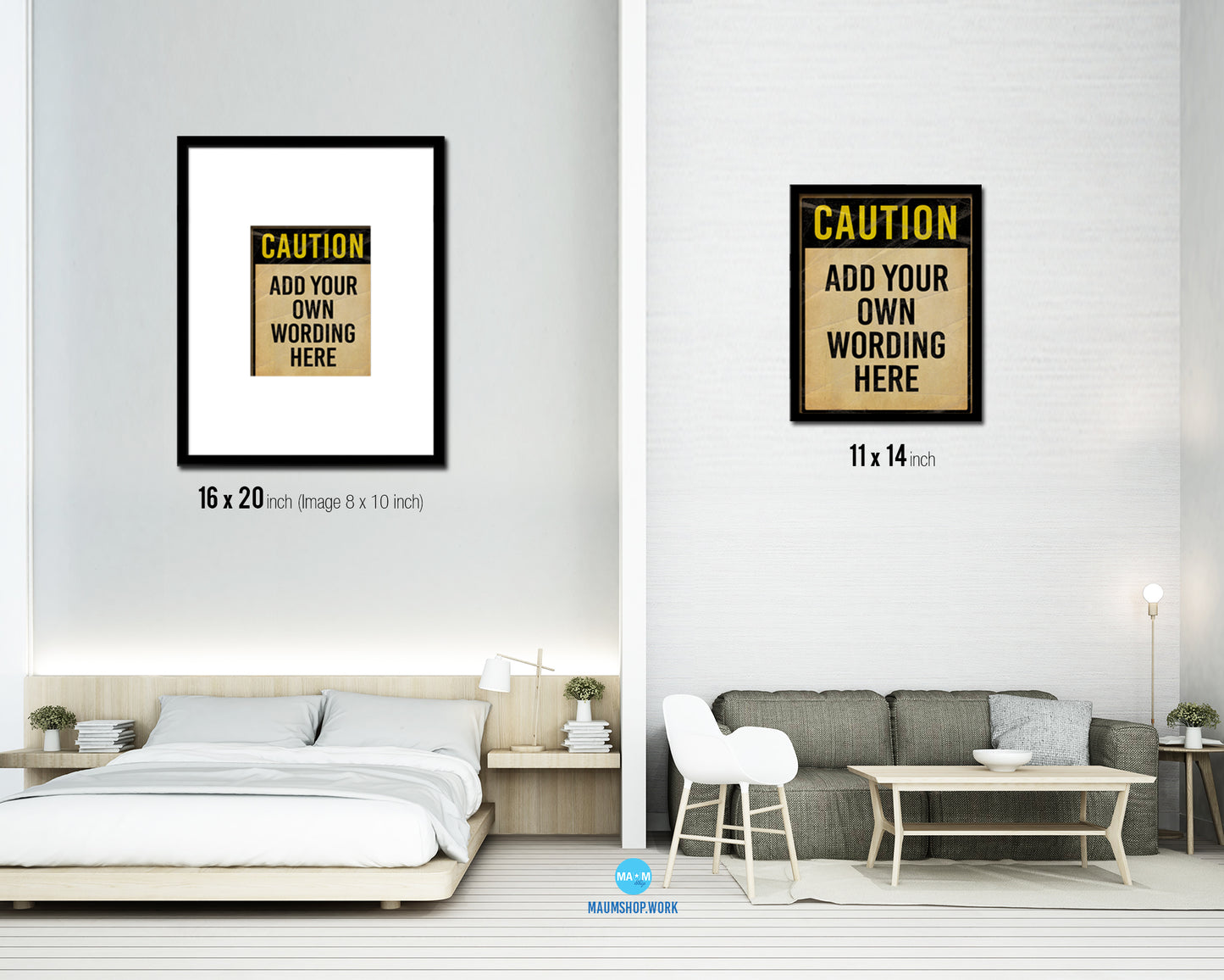 Caution add your own wording here Notice Danger Sign Framed Print Wall Decor Art Gifts