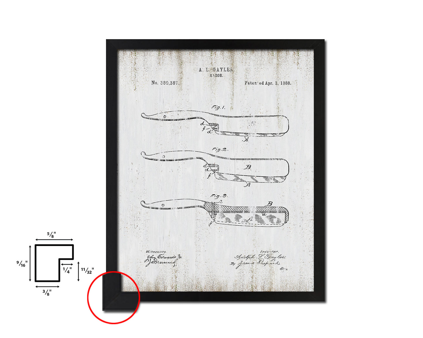 Razor Barbershop Vintage Patent Artwork Black Frame Print Wall Art Decor Gifts