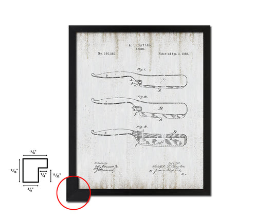 Razor Barbershop Vintage Patent Artwork Black Frame Print Wall Art Decor Gifts