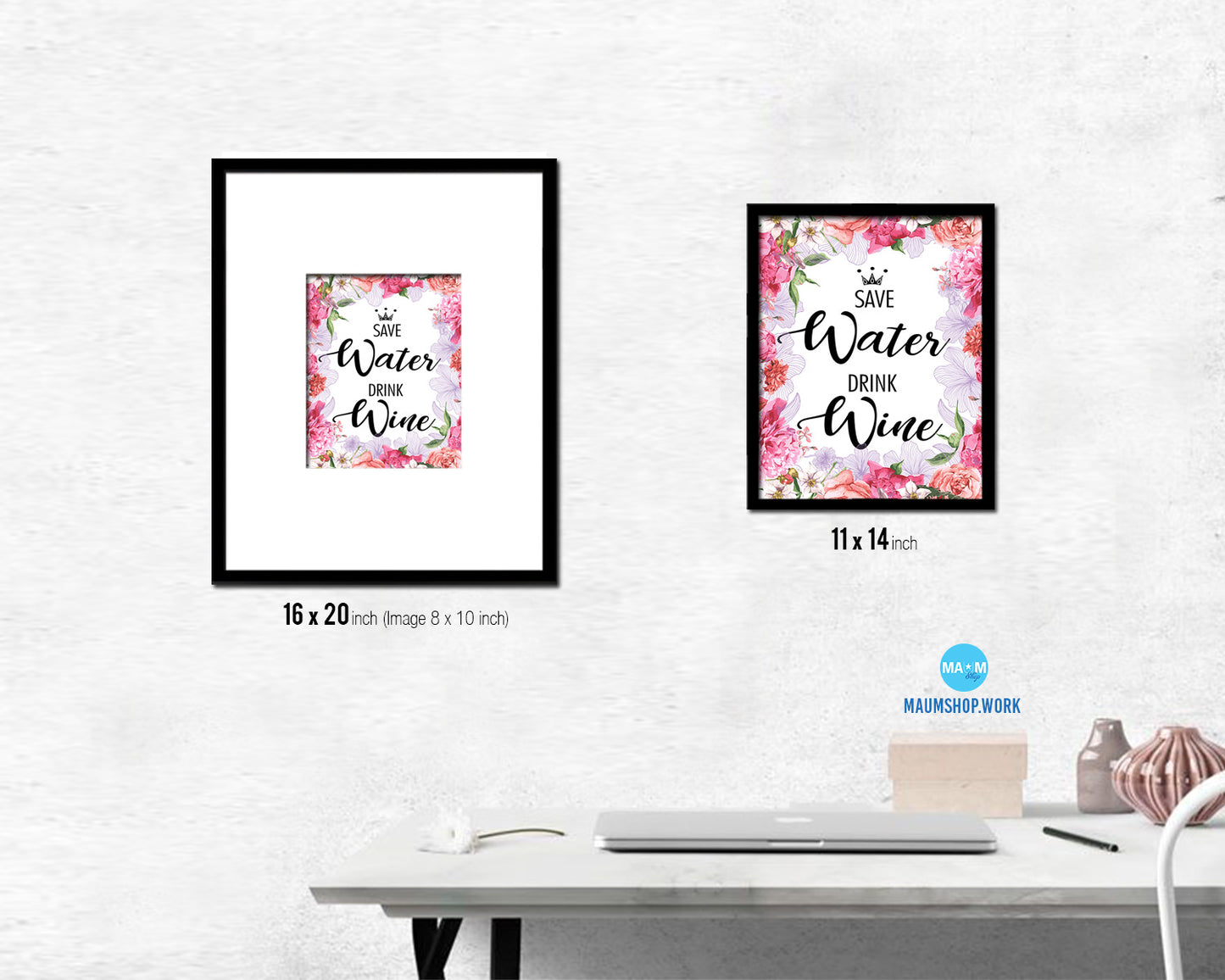 Save water drink wine Words Wood Framed Print Wall Decor Art Gifts