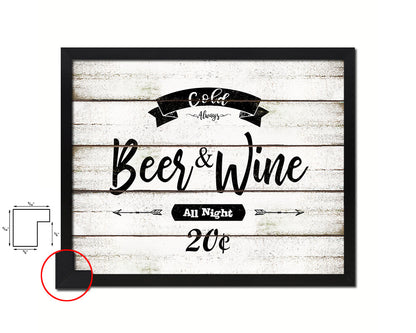 Cold Beer & Wine Vintage Sign Fine Art Paper Prints Wood Frame Wall Art Decor Gifts