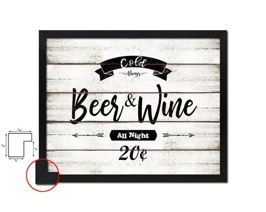 Cold Beer & Wine Vintage Sign Fine Art Paper Prints Wood Frame Wall Art Decor Gifts