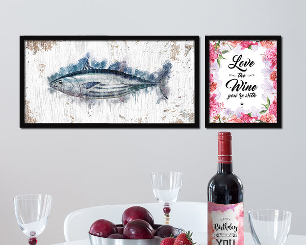 Skipjack Tuna Fish Art Wood Frame Shabby Chic Restaurant Sushi Wall Decor Gifts, 10" x 20"
