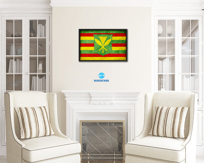 Kanaka Maoli City Hawaii State Vintage Flag Wood Framed Prints Decor Wall Art Gifts
