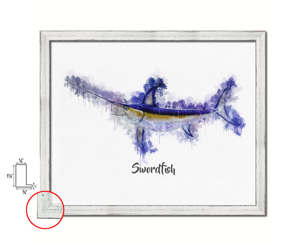 Swordfish Fish Framed Prints Modern Restaurant Sushi Bar Watercolor Wall Art Decor