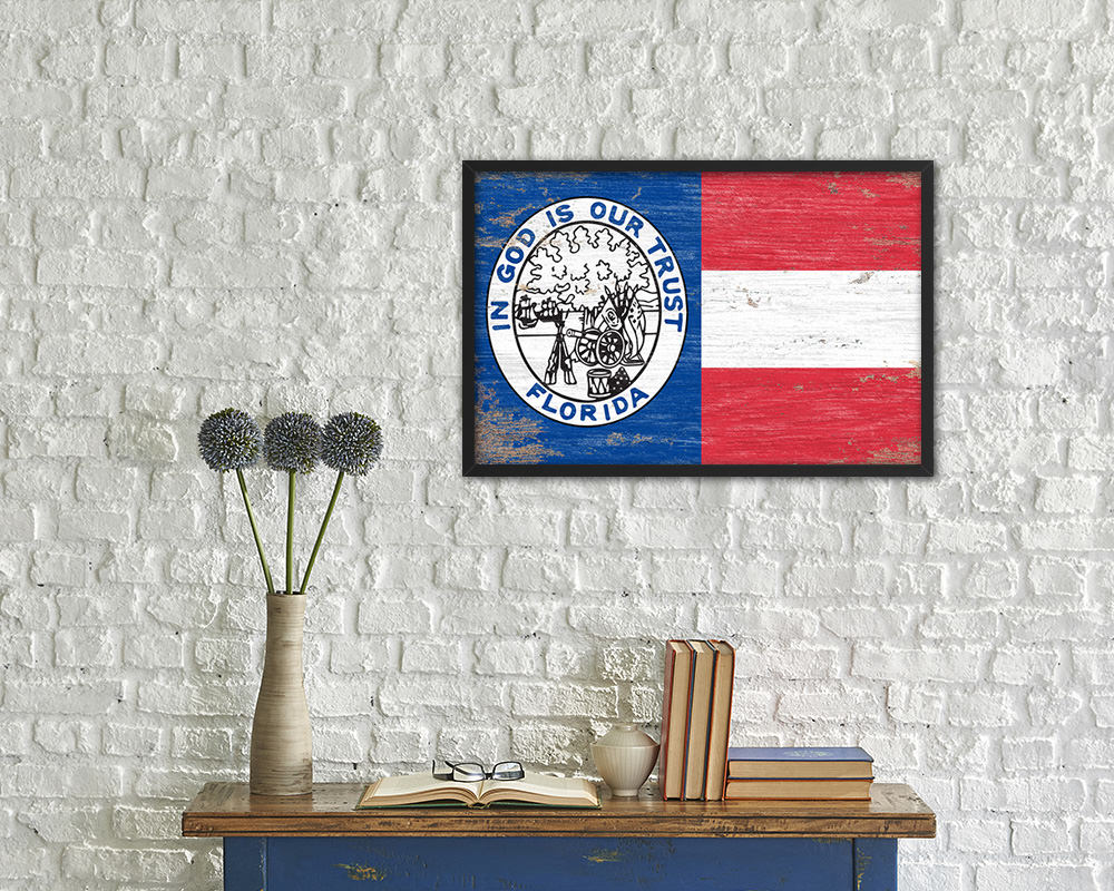 Civil War Florida Shabby Chic Military Flag Framed Print Decor Wall Art Gifts