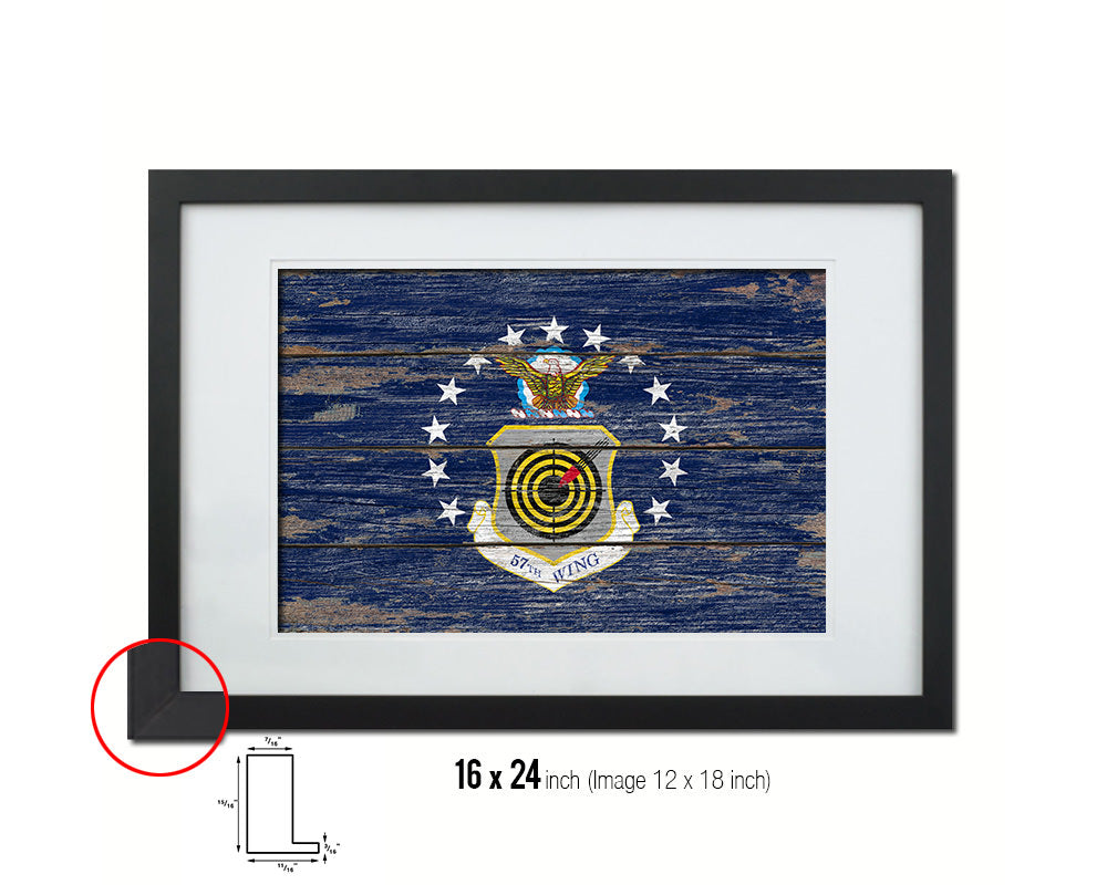57th Wing Vintage Emblem Flag Wood Frame Paper Print Wall Art Decor Gifts