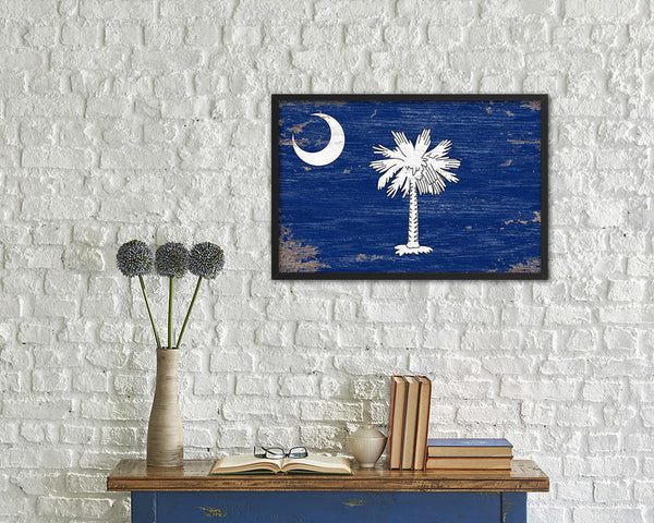 South Carolina State Shabby Chic Flag Wood Framed Paper Print  Wall Art Decor Gifts