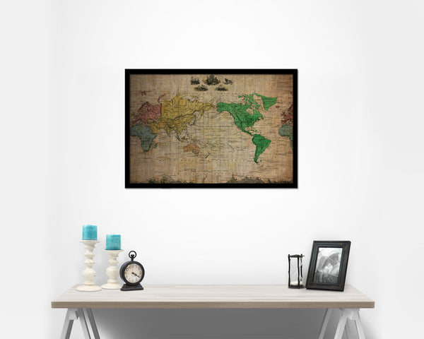 World 1875 Vintage Map Framed Print Art Wall Decor Gifts