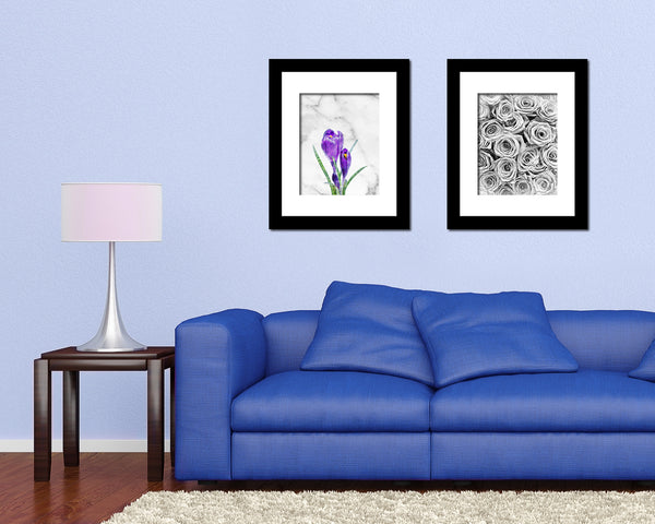 Purple Crocus Spring Marble Texture Plants Art Wood Framed Print Wall Decor Gifts