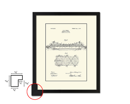 Suspension Bridge Vintage Patent Artwork Black Frame Print Wall Art Decor Gifts