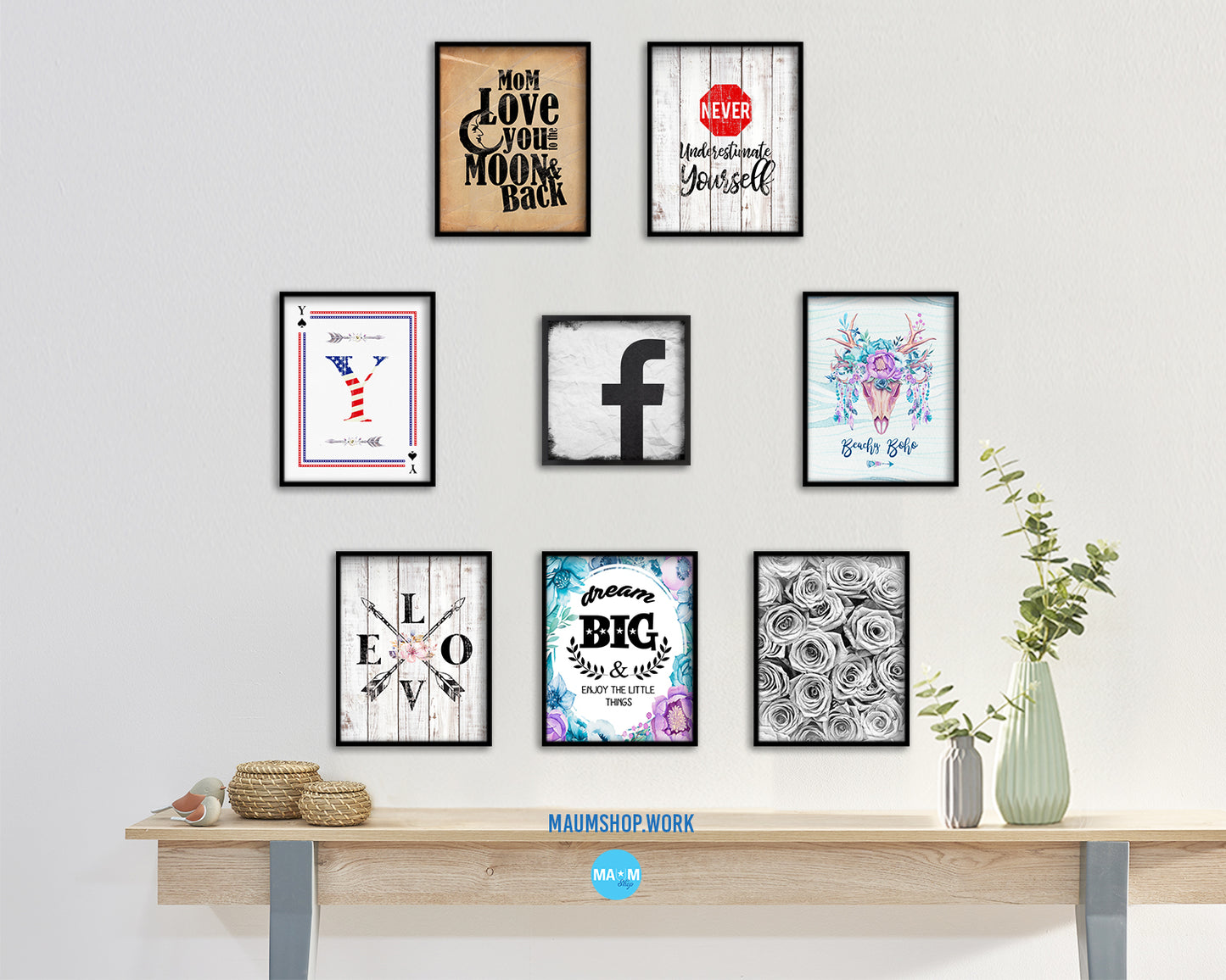 Facebook Social Media Symbol Icons logo Wood Framed Print Home Decor Wall Art Gifts