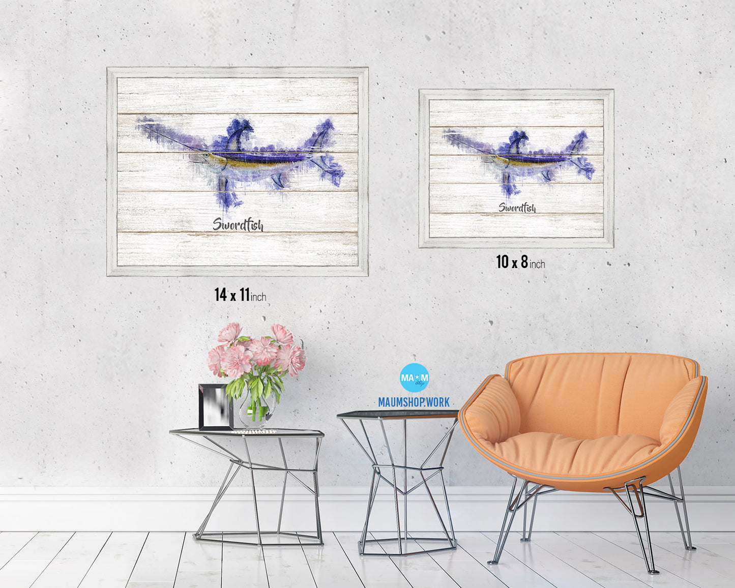 Swordfish Fish Framed Prints Modern Restaurant Sushi Bar Watercolor Wall Art Decor