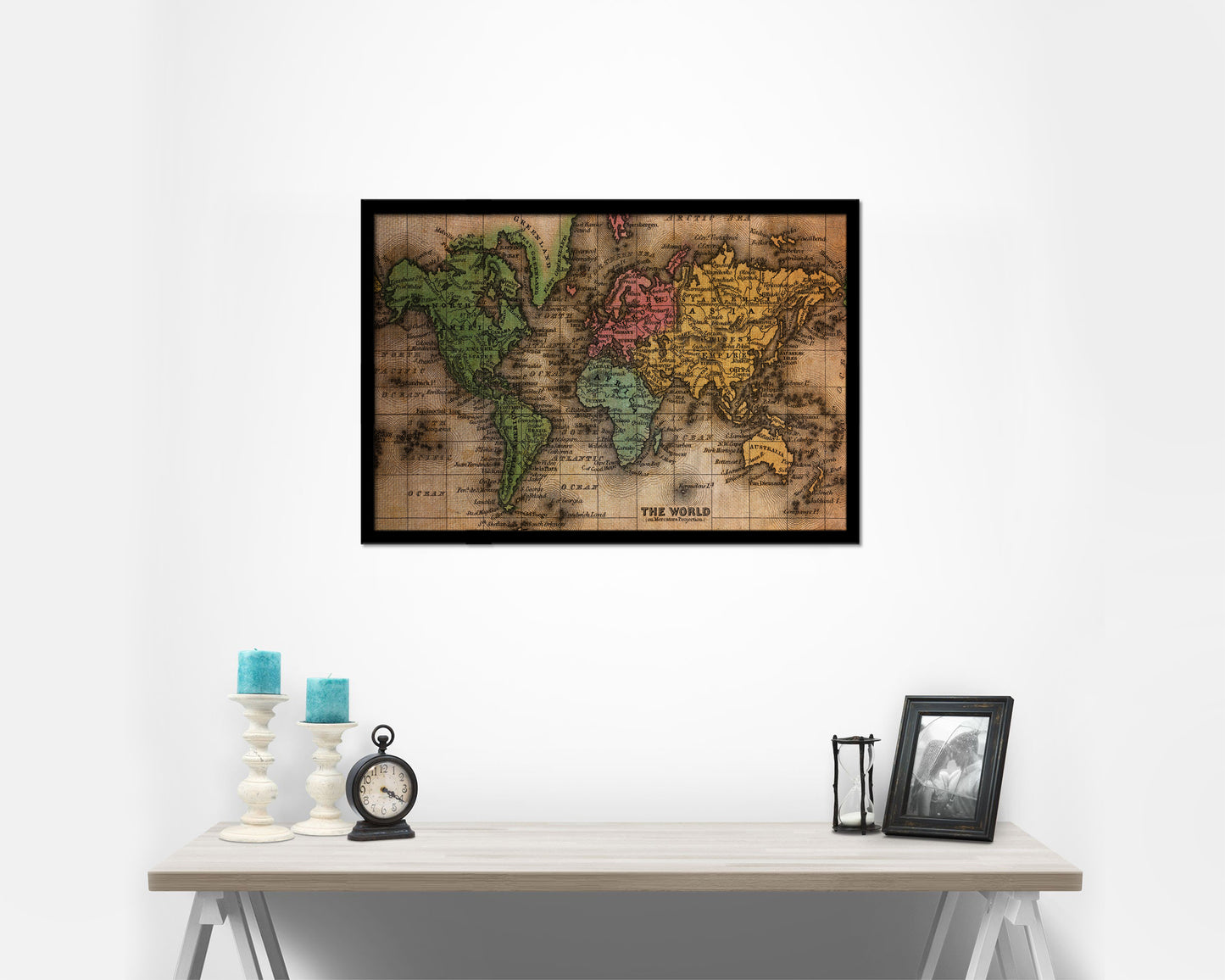 World Mercator Projection Circa 1860 Vintage Map Framed Print Art Wall Decor Gifts
