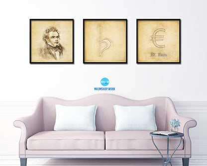 Flat Vintage Musical Symbol Framed Print Orchestra Teacher Gifts Home Wall Decor