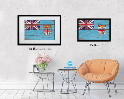 Fiji Country Wood Rustic National Flag Wood Framed Print Wall Art Decor Gifts